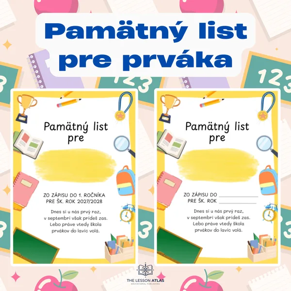 Pamätný list pre prváka 1