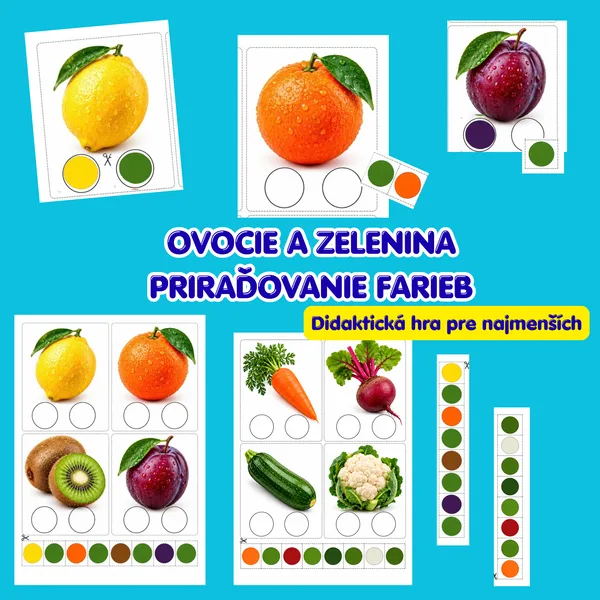 Ovocie a zelenina – Didaktická hra na priraďovanie farieb | 16 kartičiek 1