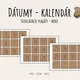 Boho kalendár - číselné dátumy- súčasť kalendára (tmavohnedý motív) 2
