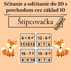 Štipcovačka- sčítanie a odčítanie do 20 s prechodom cez 10