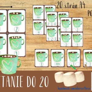 Zima, Počítanie do 20 s horúcou čokoládou, Matematika, Kartičky