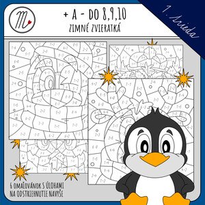  Zimné omaľovánky so zvieratkami + a - do 8,9 a 10