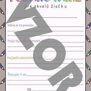 Ďakovný list pre žiaka