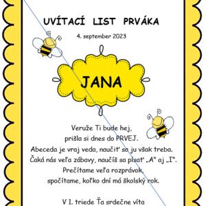 Uvítací list VČIELKA