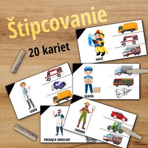 Kartičky povolaní na štipcovanie - spájanie s dopravným prostriedkom