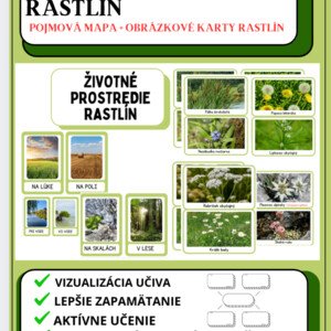 ŽIVOTNÉ PROSTREDIE RASTLÍN - pojmová mapa + obrázkové karty rastlín