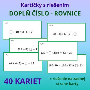 Kartičky s riešením – Doplň číslo tak, aby platila rovnosť (rovnice)