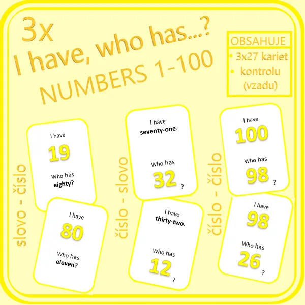 I have, who has…? NUMBERS 1-100 (3 varianty)