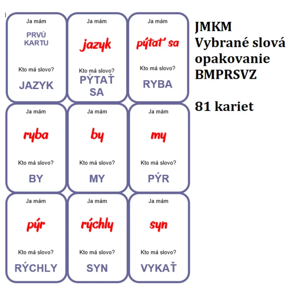 Ja mám, kto má? - Vybrané slová - opakovanie