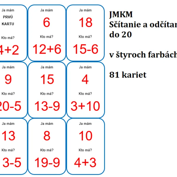 Ja mám, kto má? - Sčítanie a odčítanie do 20