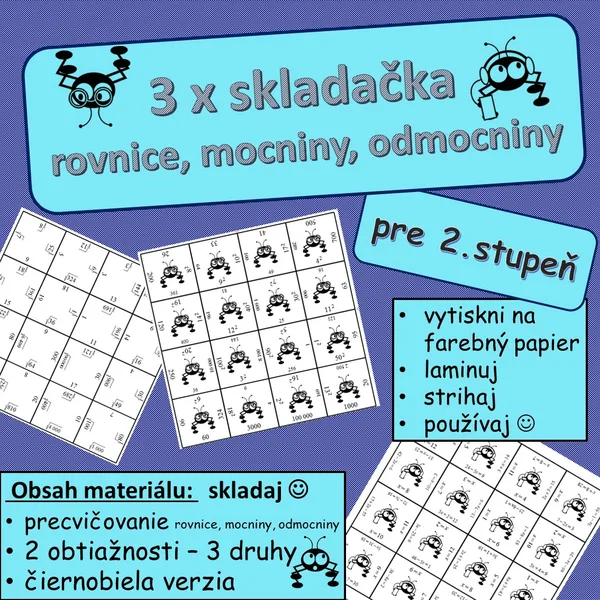 skládačky - rovnice, mocniny, odmocniny