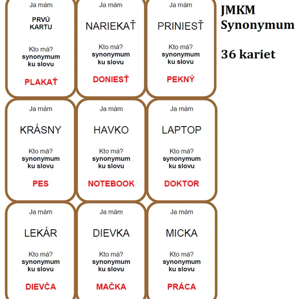Ja mám, kto má? - Synonymum