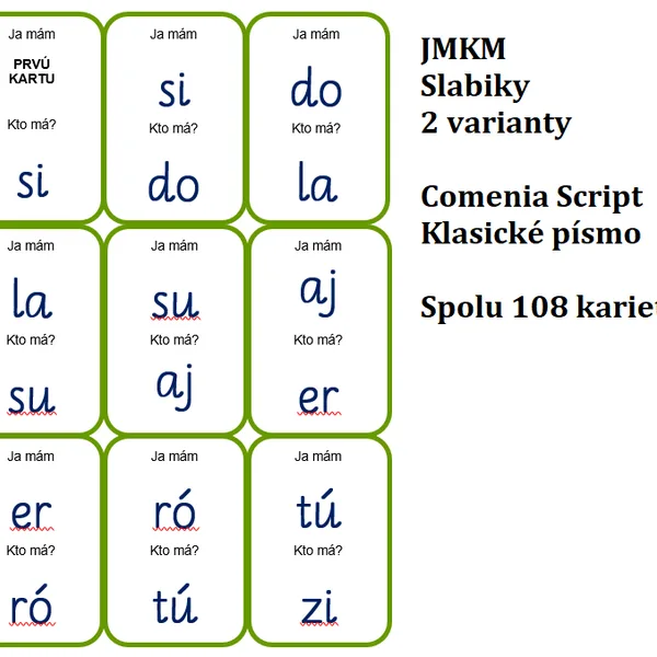Ja mám, kto má? - Slabiky (2 varianty - CS, klasické písmo)
