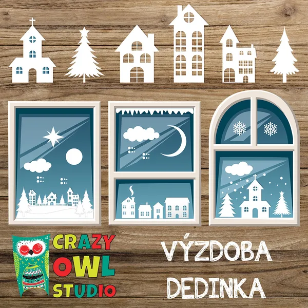 Zimná výzdoba na okná -  DEDINKA - omaľovánky