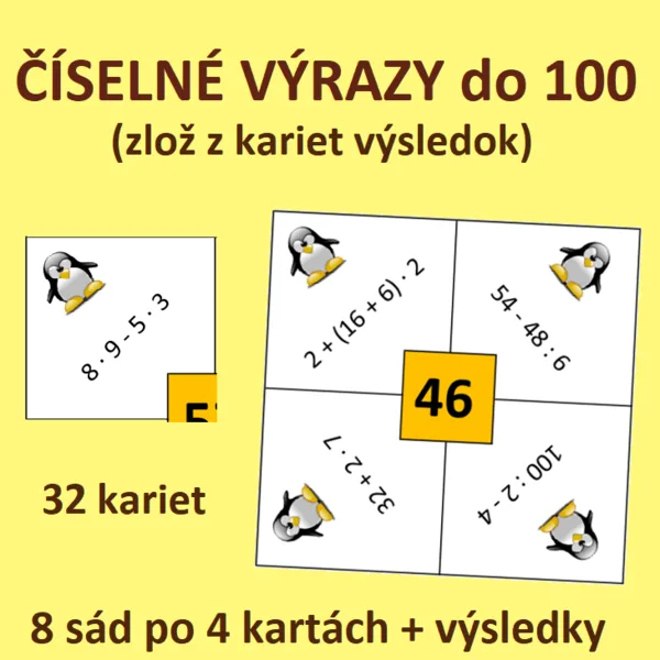ČÍSELNÉ VÝRAZY do 100 (zlož z kariet výsledok)