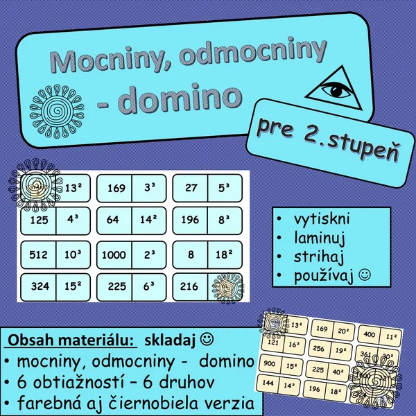 Mocniny, odmocniny - domino