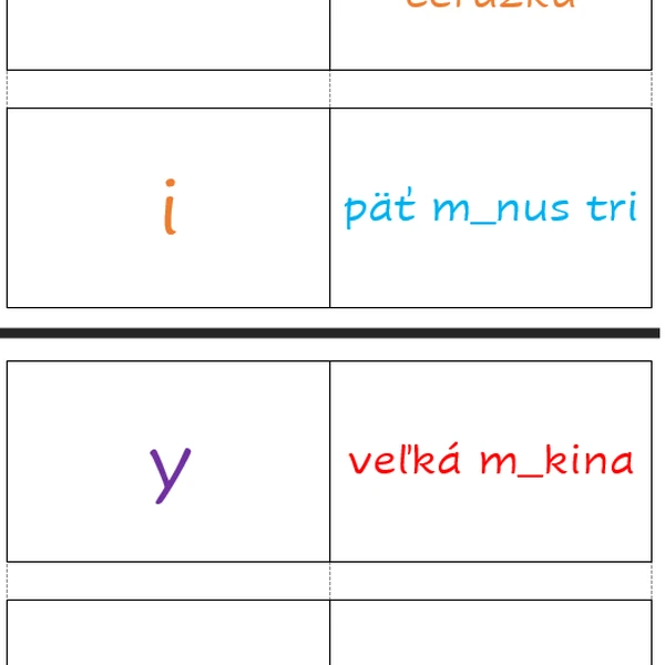 Farebné domino - vybrané slová po M