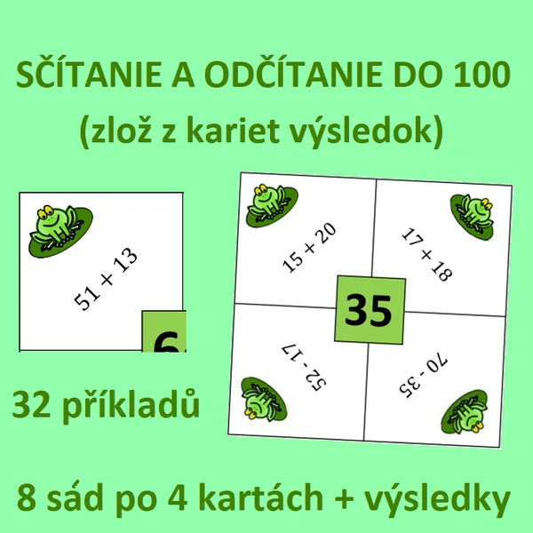 SČÍTANIE A ODČÍTANIE DO 100 (zlož z kariet výsledok)