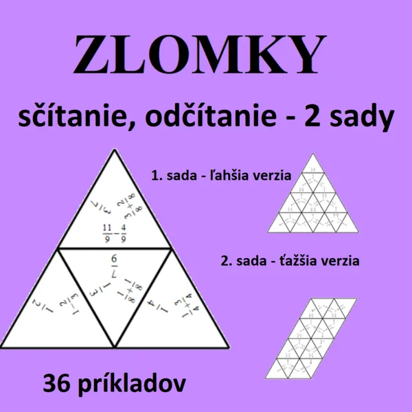 Trimino ZLOMKY - sčítanie, odčítanie - 2 sady rôznej náročnosti 