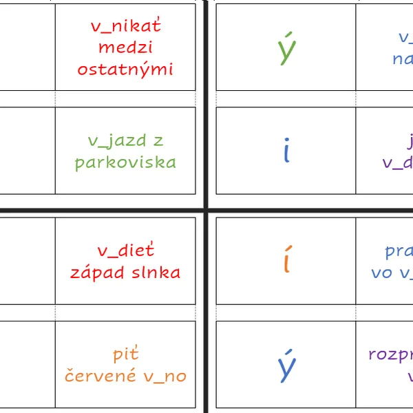 Farebné domino - vybrané slová po V