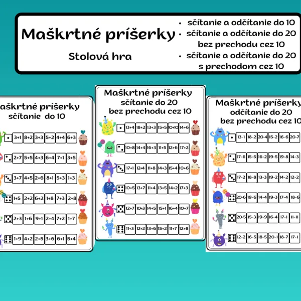 Maškrtné príšerky - sčítanie a odčítanie do 20