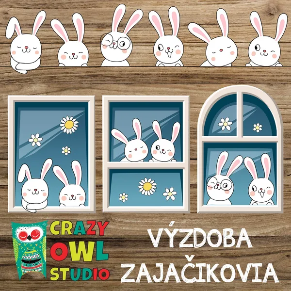 Jarná výzdoba na okná - ZAJAČIKOVIA