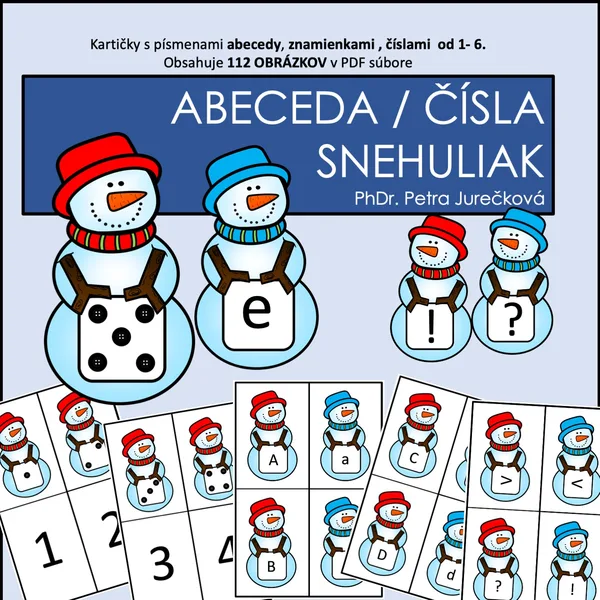Kartičky - abeceda, čísla - snehuliaci