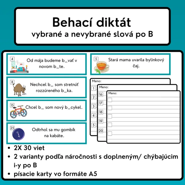 Behací diktát - vybrané a nevybrané slová po B