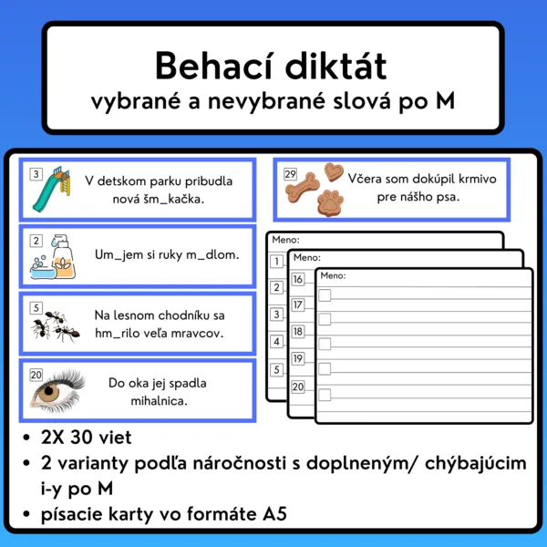 Behací diktát - vybrané a nevybrané slová po M