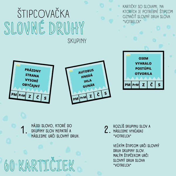 Štipcovačka SLOVNÉ DRUHY, Skupiny