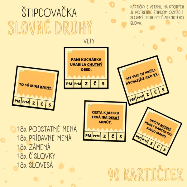 Štipcovačka SLOVNÉ DRUHY - Vety