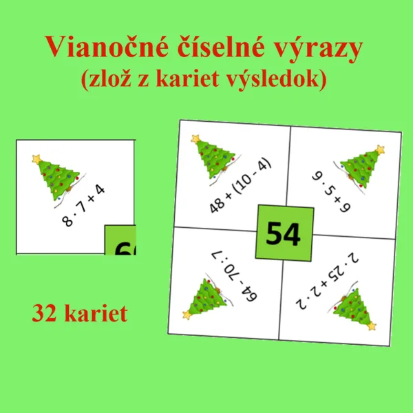 Vianočné číselné výrazy (zlož z kariet výsledok)