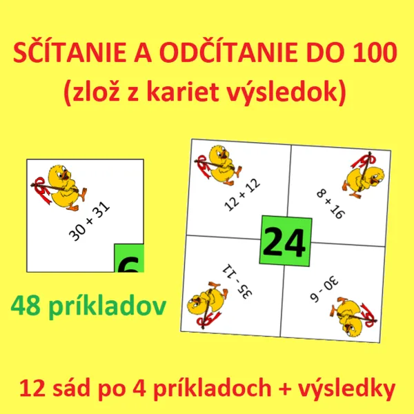 SČÍTANIE A ODČÍTANIE DO 100 (zlož z kariet výsledok)