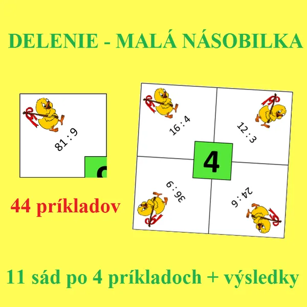 Delenie - malá násobilka (zlož z kariet výsledok)
