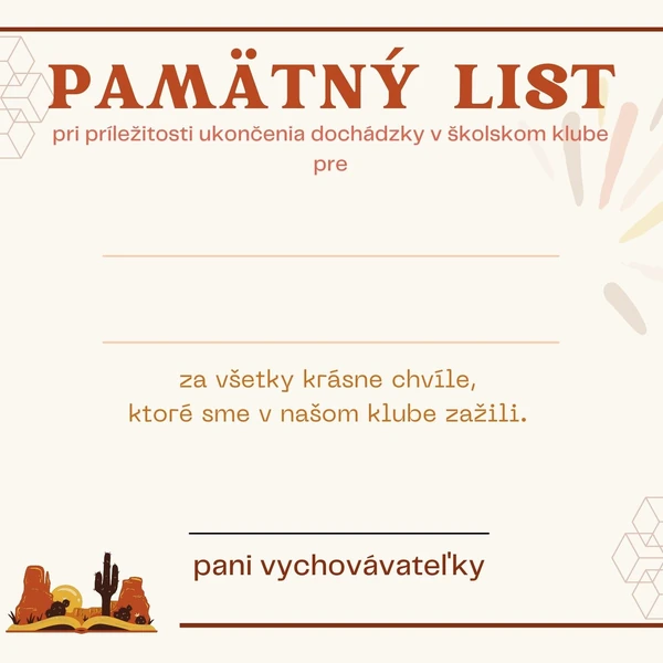 Pamätný list pre ŠKD