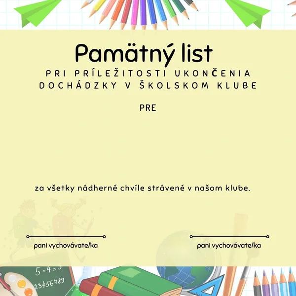 Pamätný list pre ŠKD