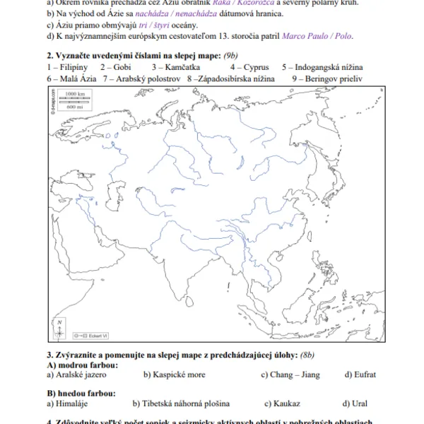 Písomka - FYZICKÁ GEOGRAFIA ÁZIE