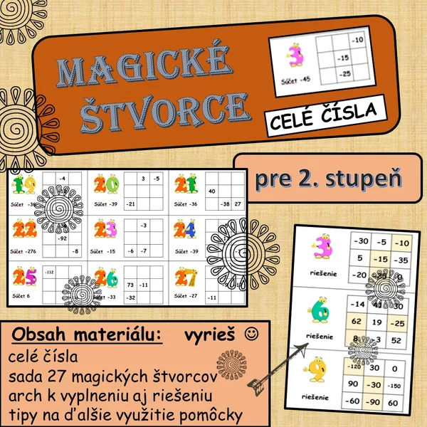 Magické štvorce - celé čísla