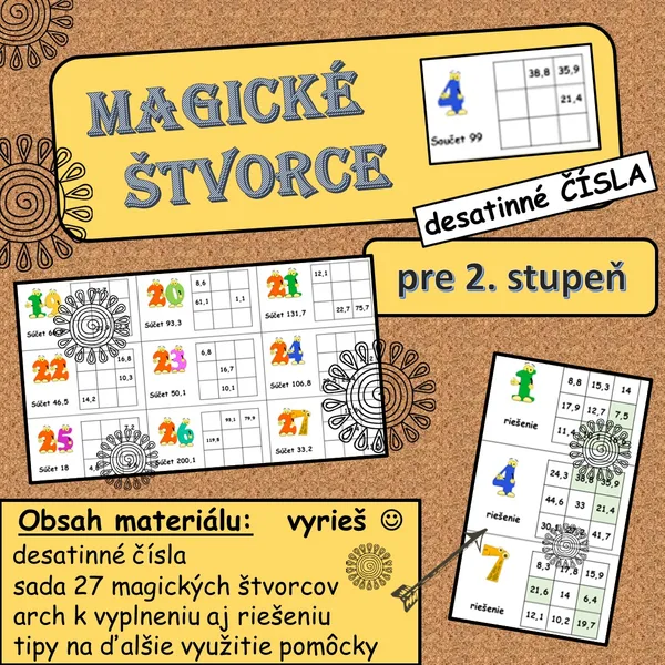 Magické štvorce - desatinné čísla