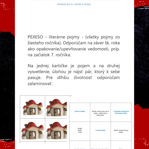 PEXESO - literárne pojmy (6. ročník)