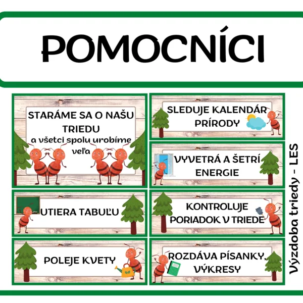 POMOCNÍCI V TRIEDE výzdoba triedy v téme LES