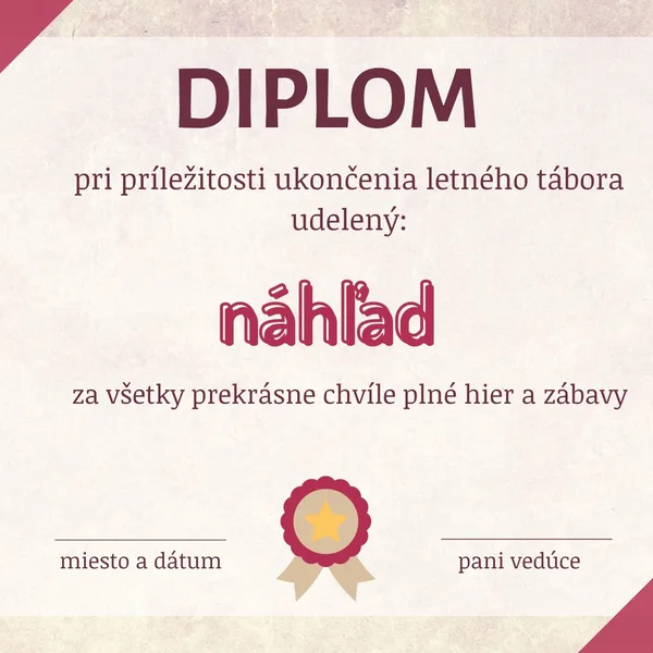Certifikáty, diplomy a spomienkové listy pre tábory