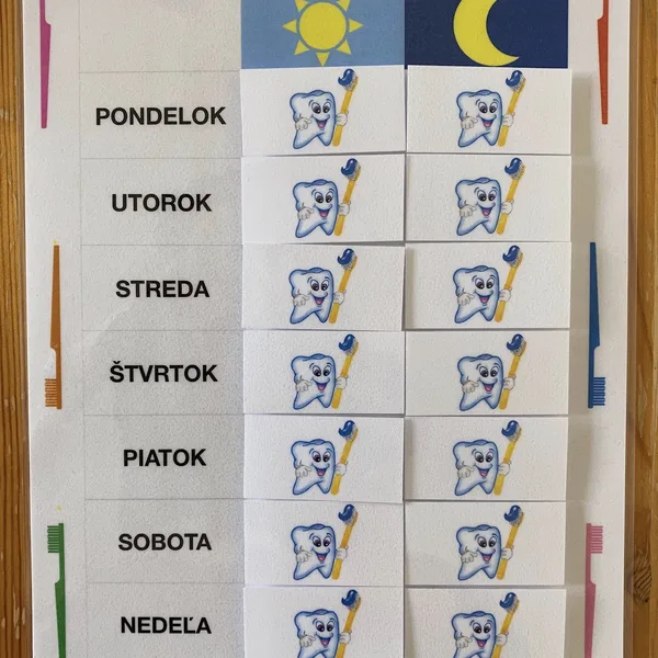 Týždenný rozvrh čistenia zúbkov