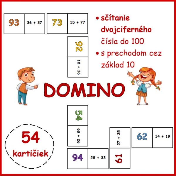 DOMINO + dvojciferné číslo do 100, s prechodom