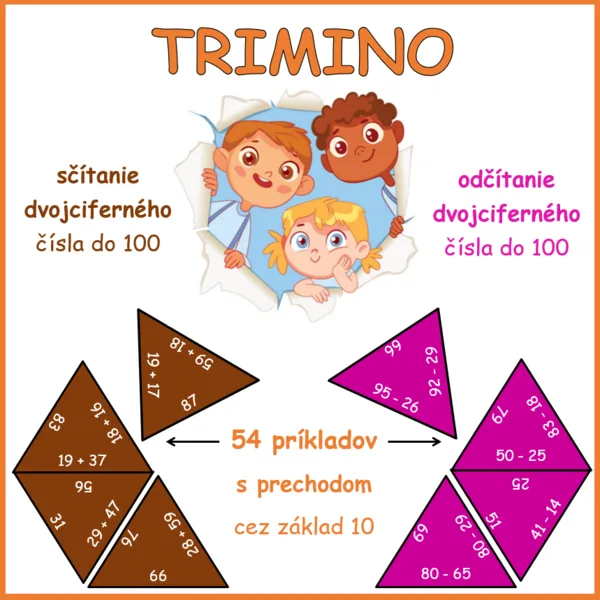 TRIMINO + a - dvojciferných čísel do 100, s prechodom