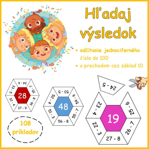 HĽADAJ VÝSLEDOK - jednociferných čísel, do 100 s prechodom