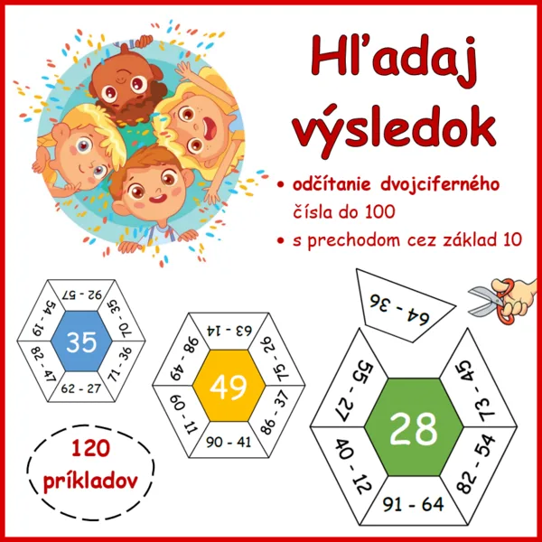 HĽADAJ VÝSLEDOK - dvojciferných čísel do 100, s prechodom