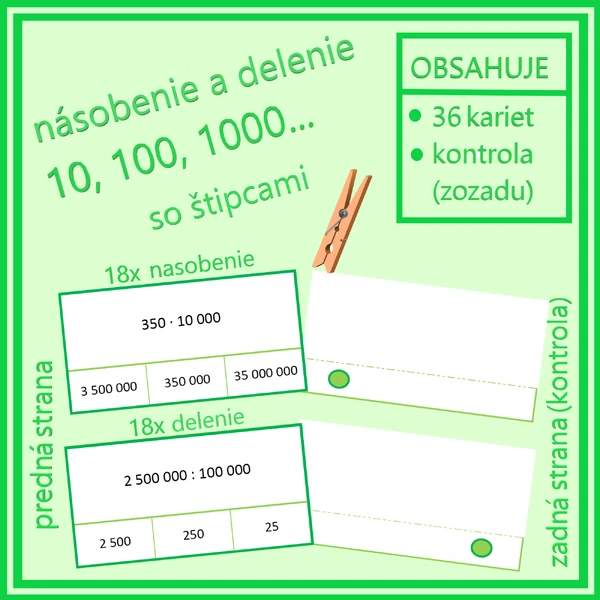 Násobenie a delenie 10, 100, 1 000… so štipcami