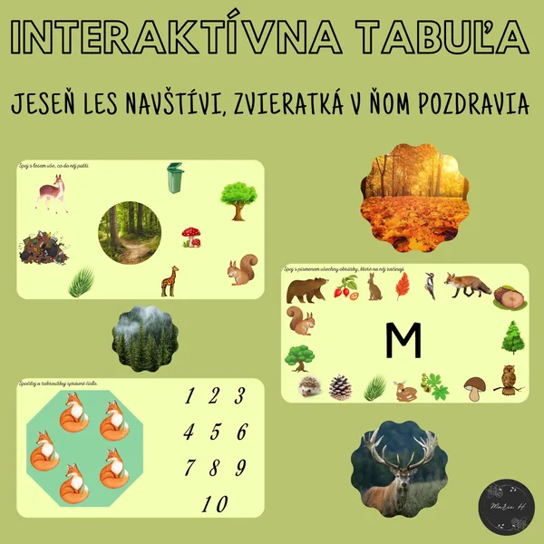 Jeseň les navštívi, zvieratká v ňom pozdravia, interaktívna tabuľa