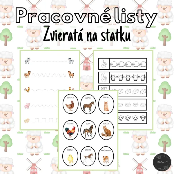 Zvieratá na statku, pracovné listy